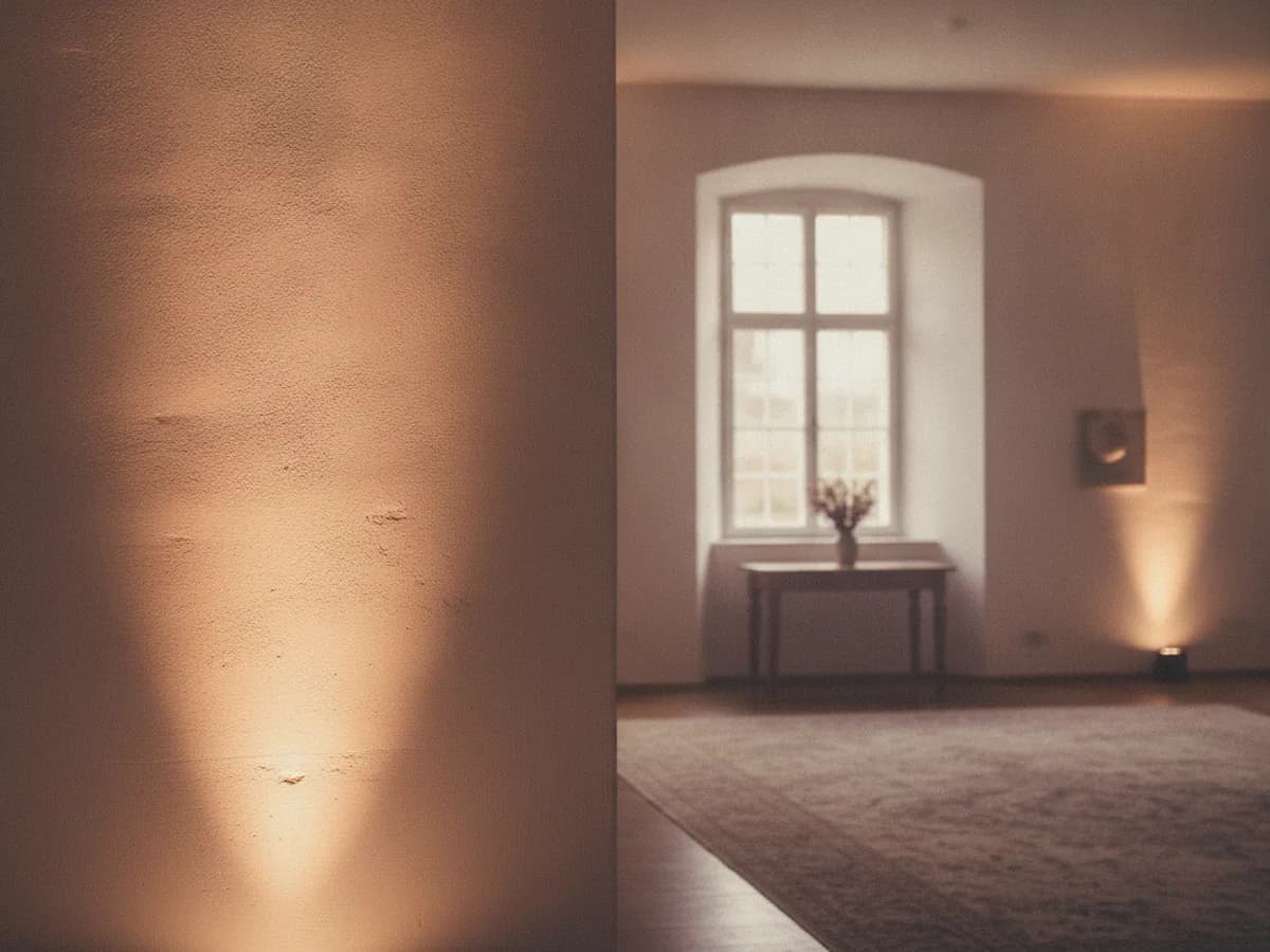 Warme Lichttechnik entlang einer Saalwand am Abend